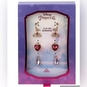 NWT Disney Princess Clip on Earring set rhinestones hearts crowns